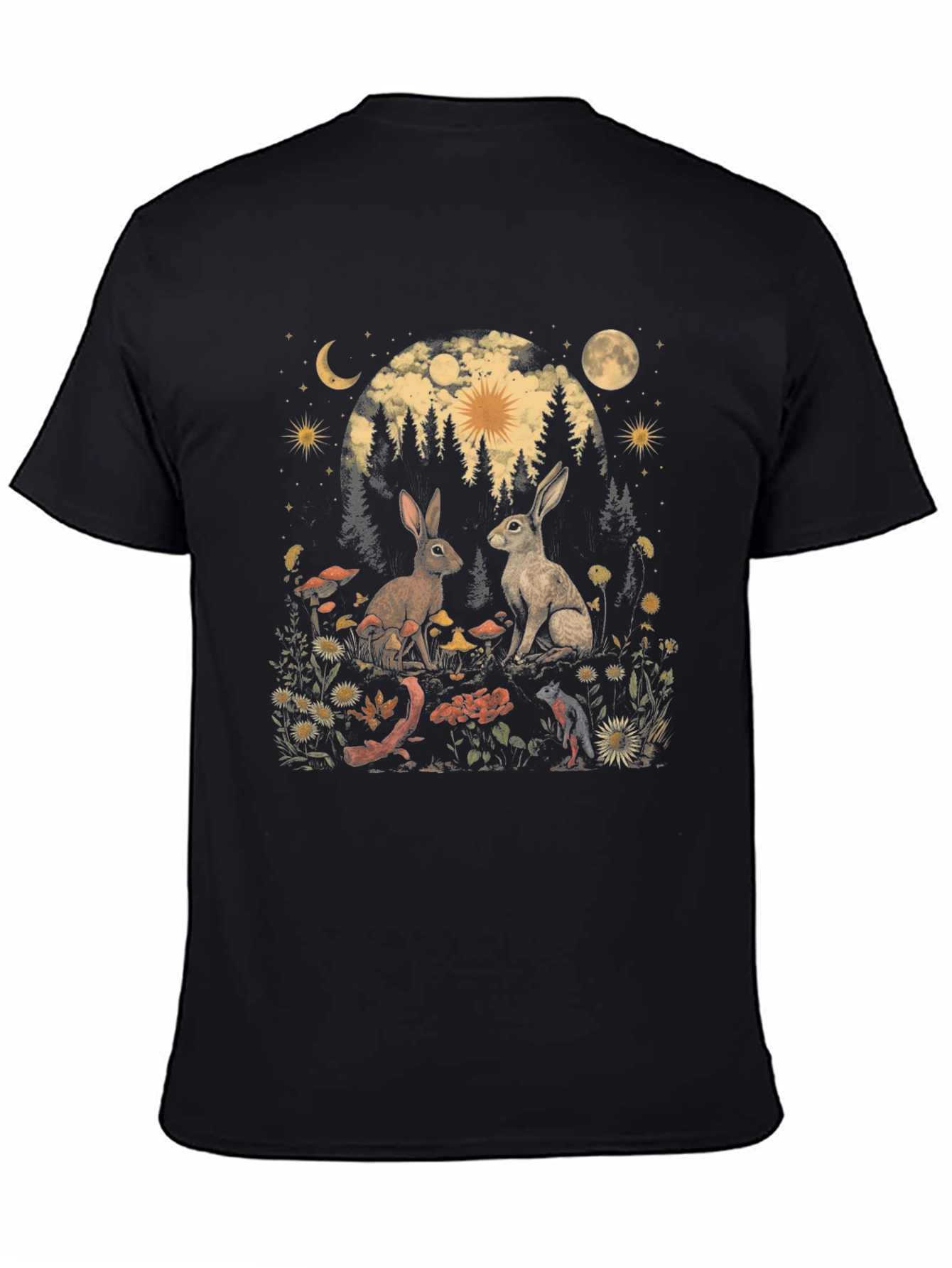 Mystical Rabbit T-Shirt: Forest Scene Graphic Tee