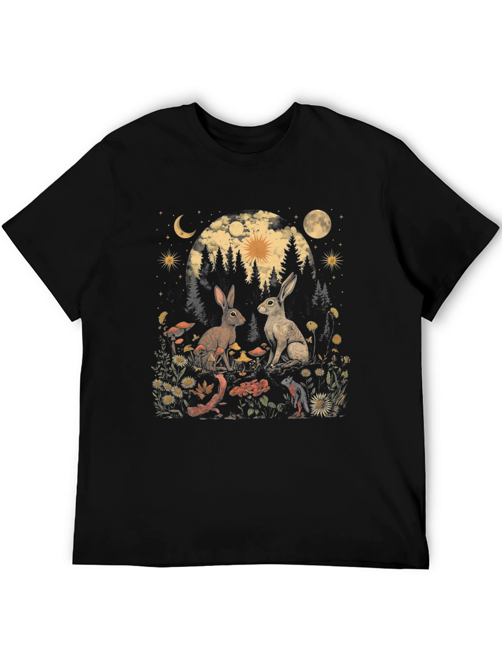 Mystical Rabbit T-Shirt: Forest Scene Graphic Tee