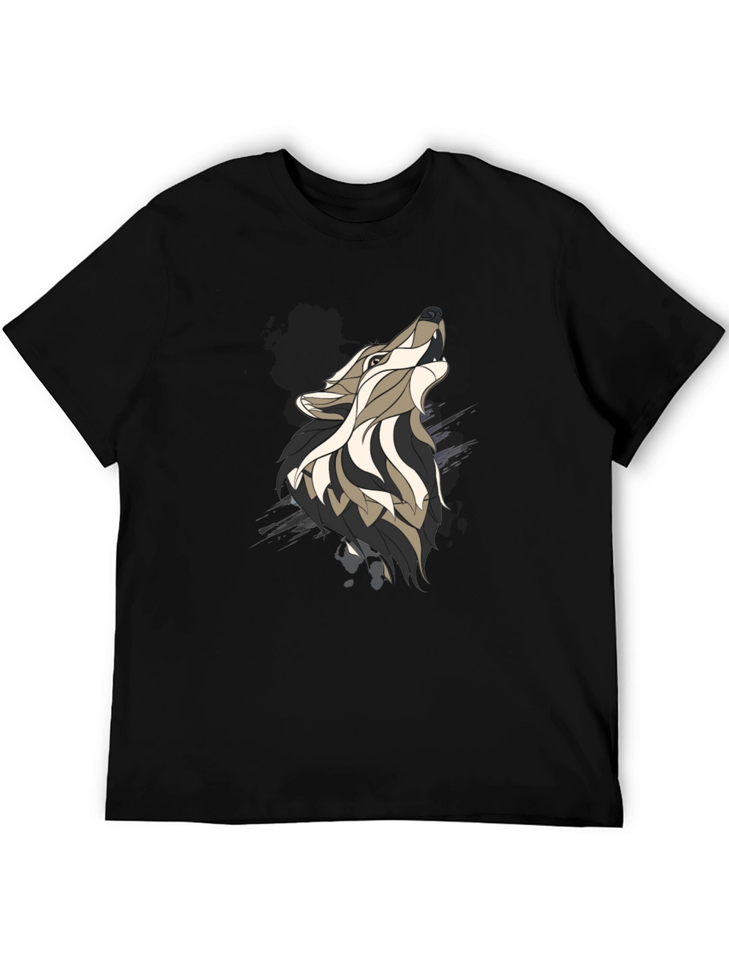 Wolf Graphic Print Mens Black T-Shirt