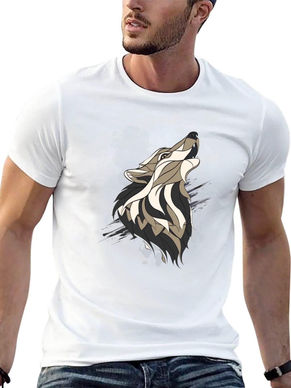 Wolf Graphic Print Mens Black T-Shirt