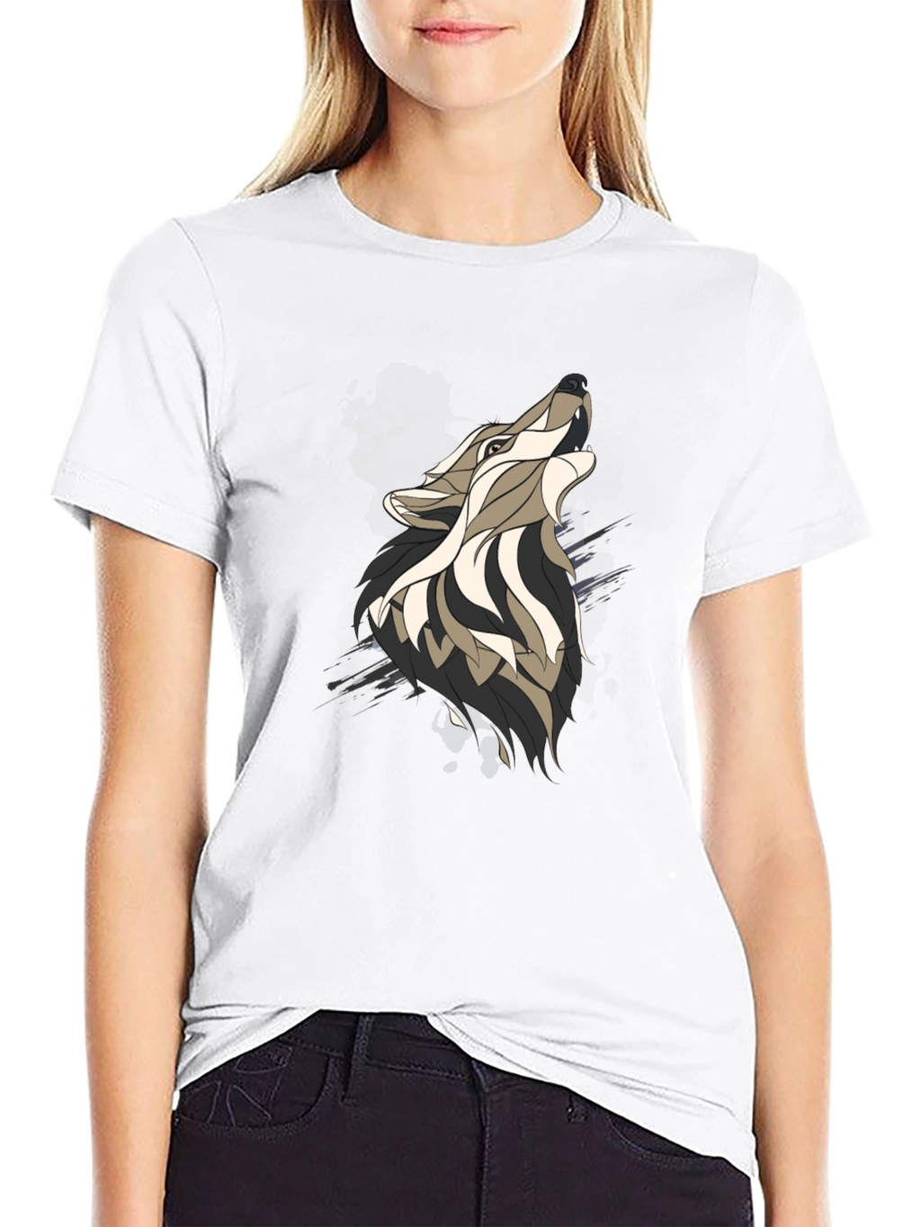 Wolf Graphic Print Mens Black T-Shirt