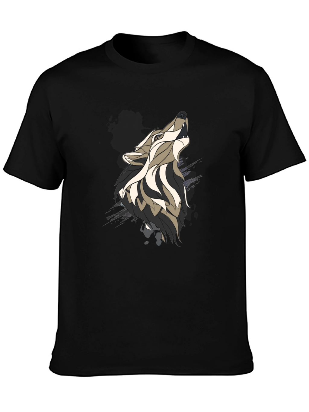 Wolf Graphic Print Mens Black T-Shirt
