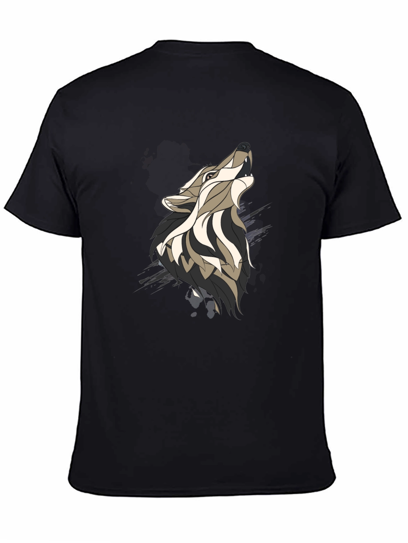 Wolf Graphic Print Mens Black T-Shirt