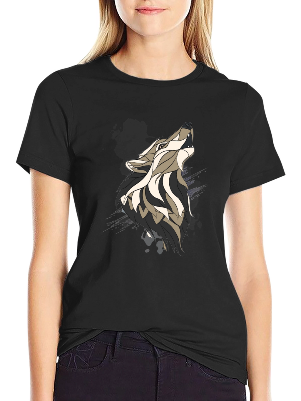Wolf Graphic Print Mens Black T-Shirt