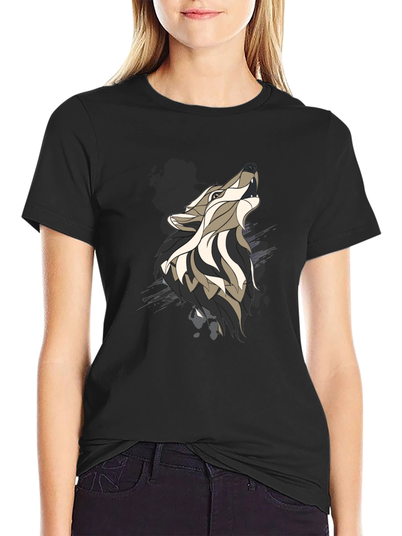 Wolf Graphic Print Mens Black T-Shirt