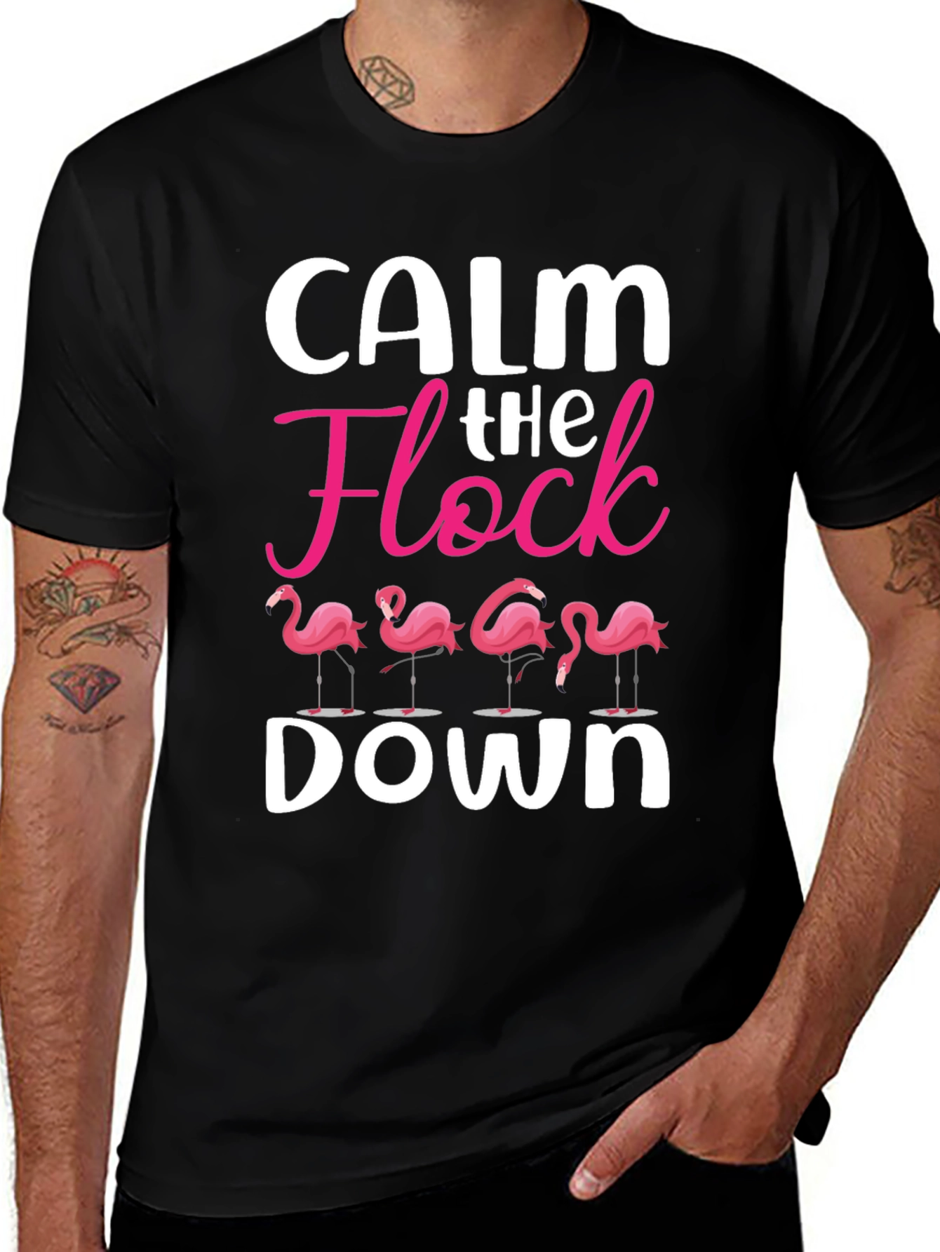 Calm The Flock Down T-Shirt - Funny Flamingo Tee