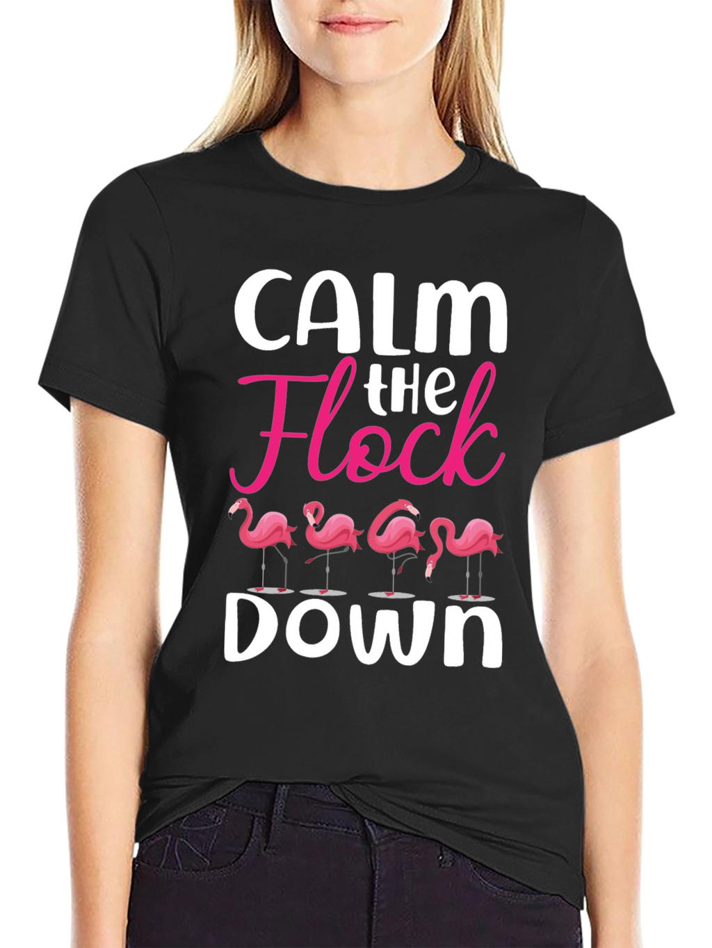 Calm The Flock Down T-Shirt - Funny Flamingo Tee