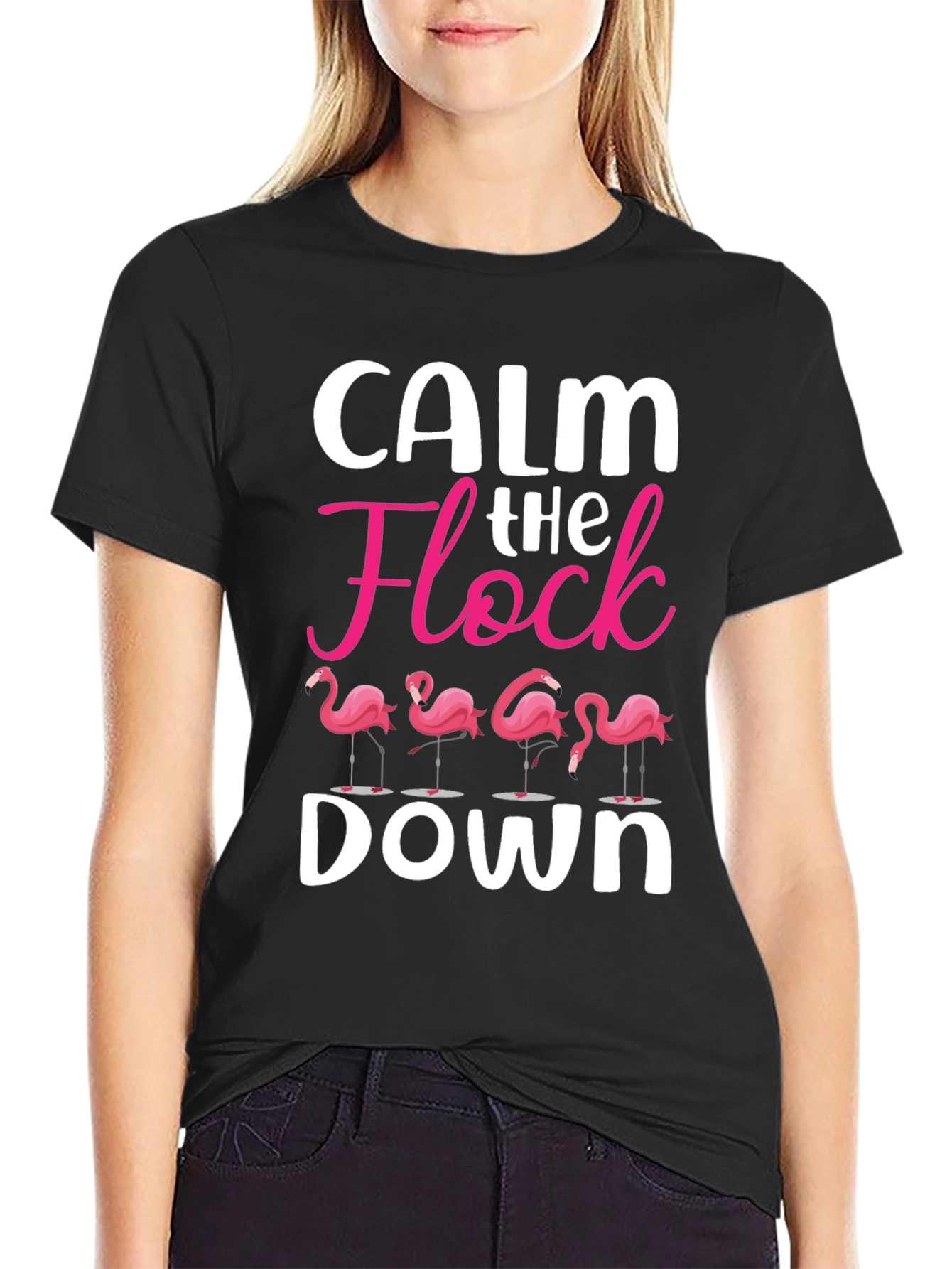Calm The Flock Down T-Shirt - Funny Flamingo Tee