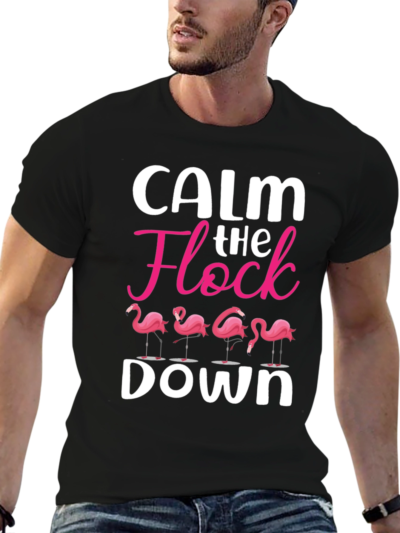 Calm The Flock Down T-Shirt - Funny Flamingo Tee