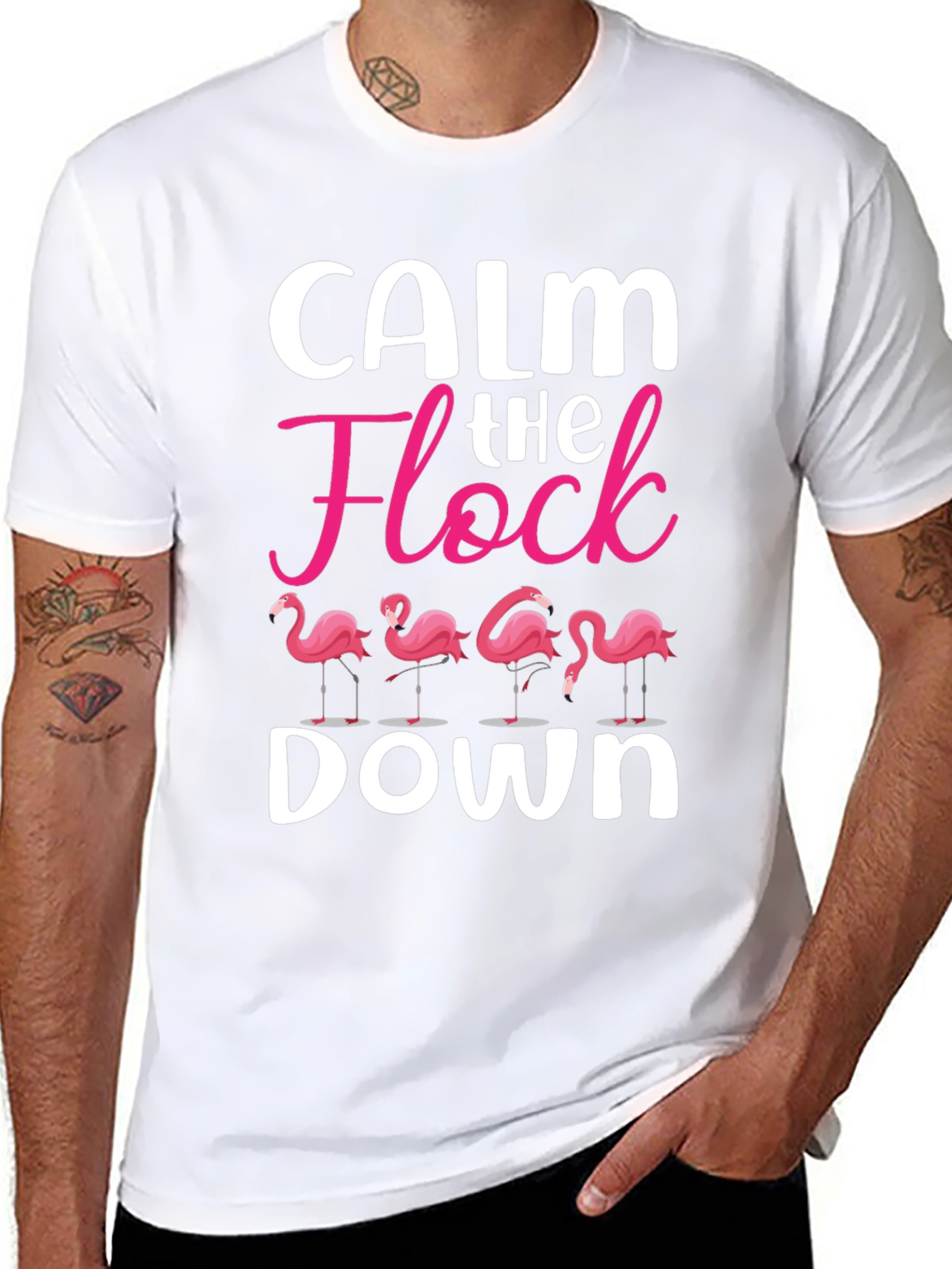 Calm The Flock Down T-Shirt - Funny Flamingo Tee