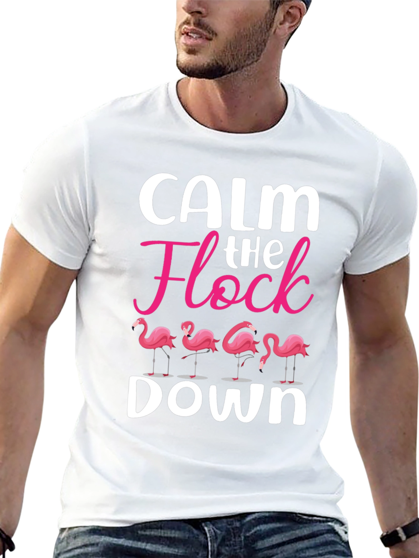 Calm The Flock Down T-Shirt - Funny Flamingo Tee