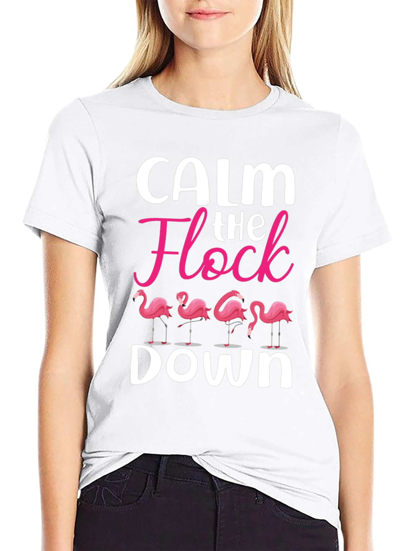 Calm The Flock Down T-Shirt - Funny Flamingo Tee