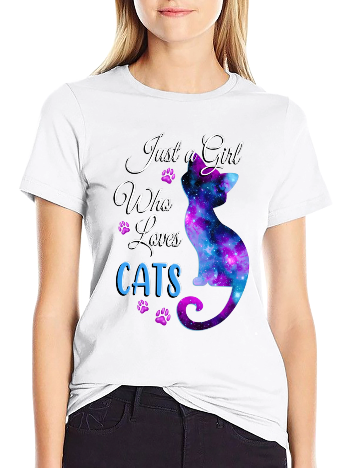 Just a Girl Who Loves Cats Galaxy T-Shirt