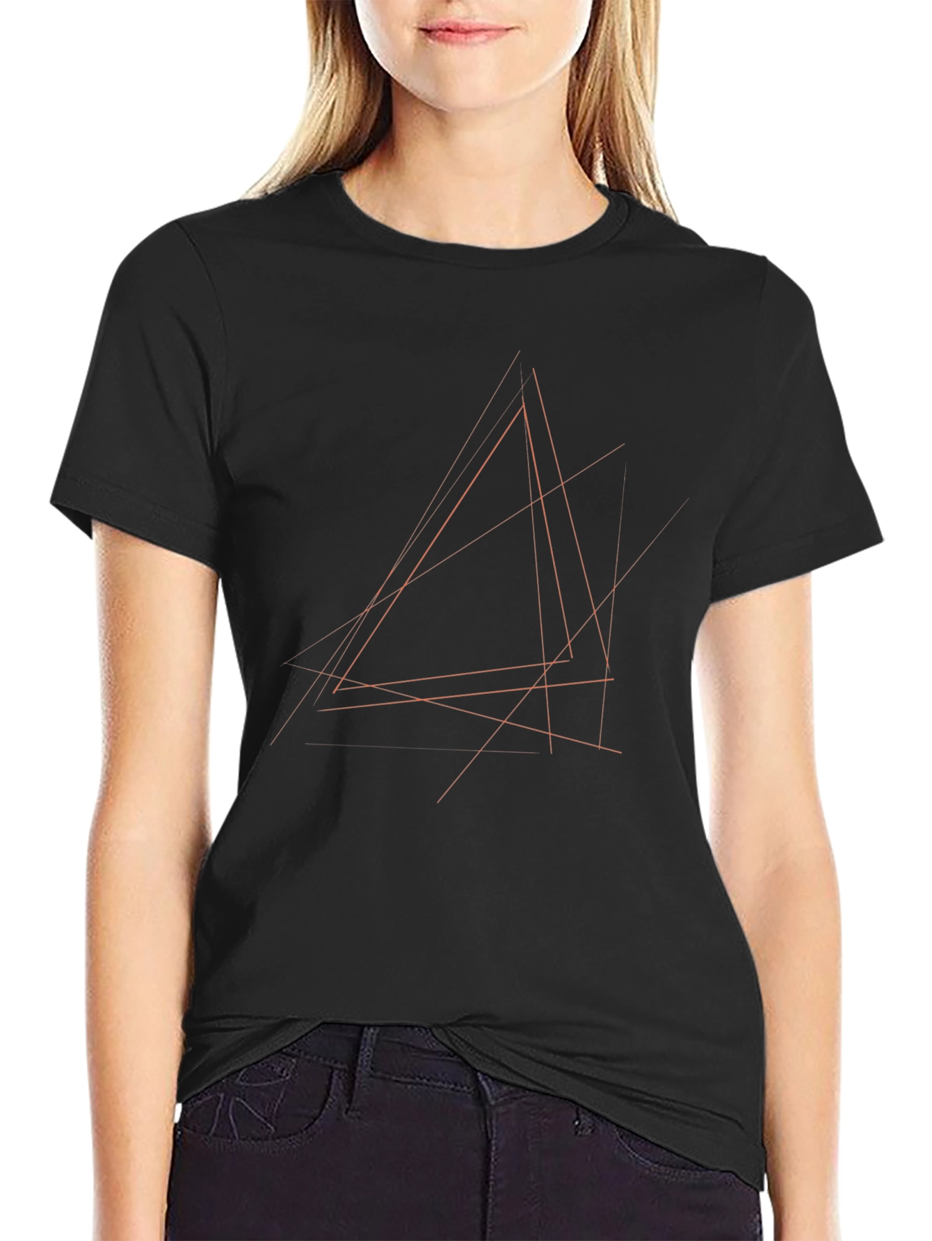 Abstract Geometric Lines Black T-Shirt