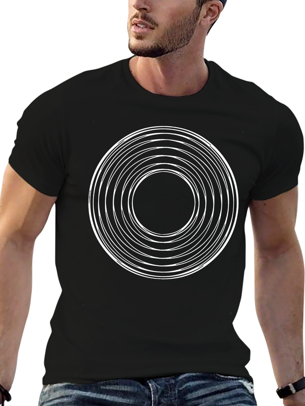 Abstract Circle Graphic Tee - Modern Black T-Shirt