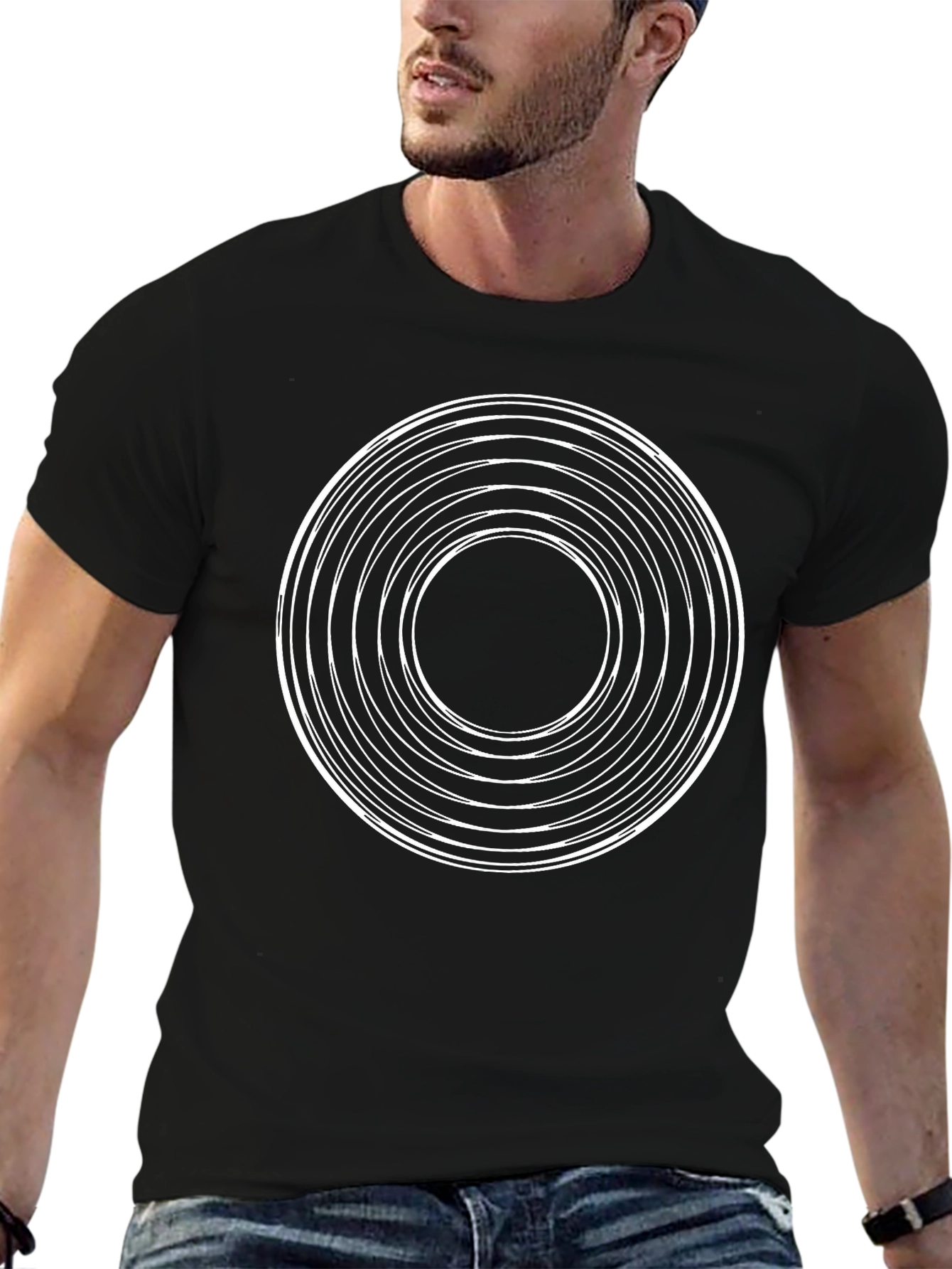 Abstract Circle Graphic Tee - Modern Black T-Shirt