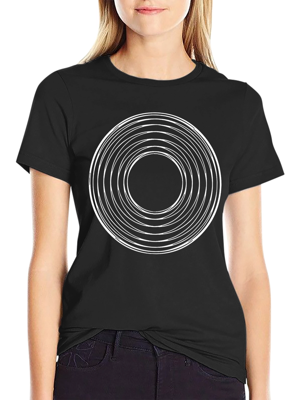 Abstract Circle Graphic Tee - Modern Black T-Shirt