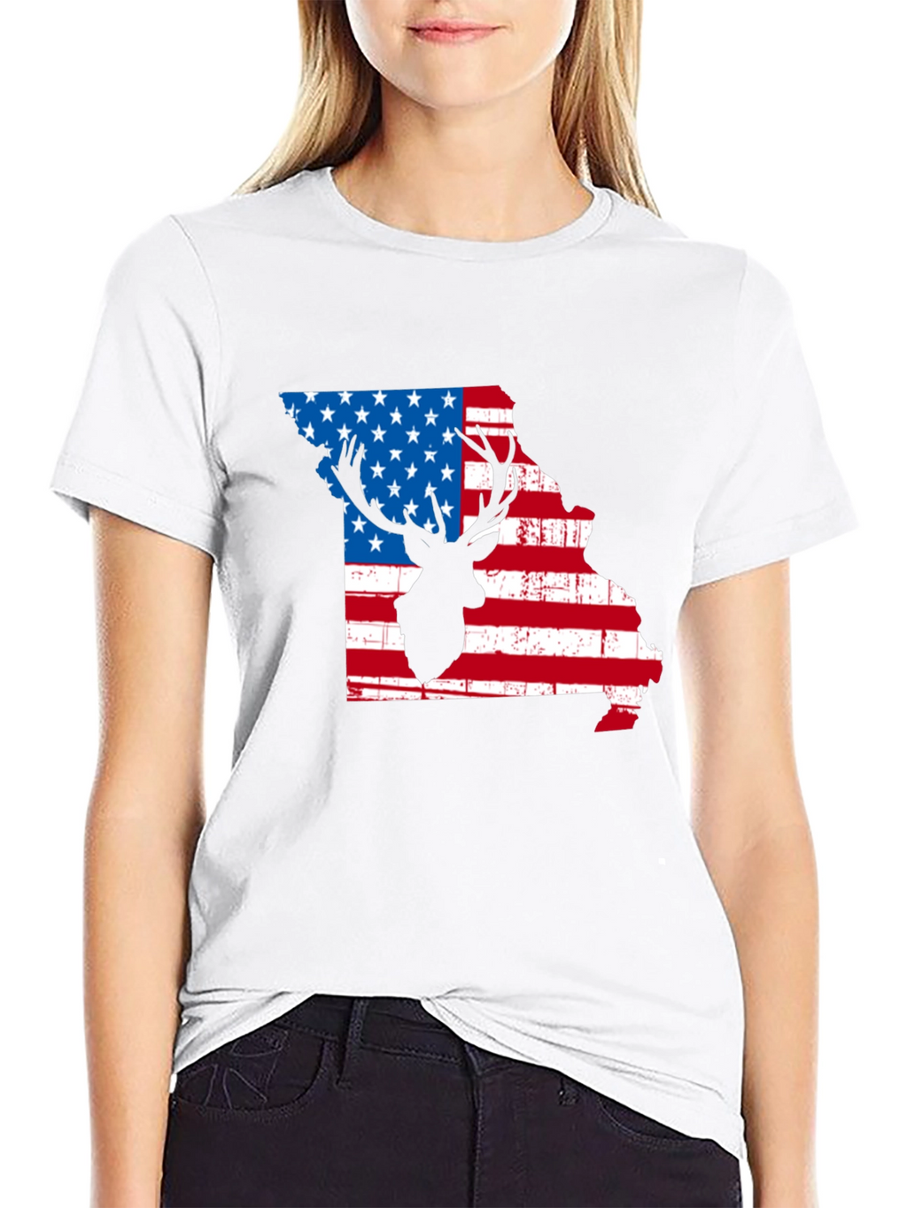Missouri Deer USA Flag Graphic Tee