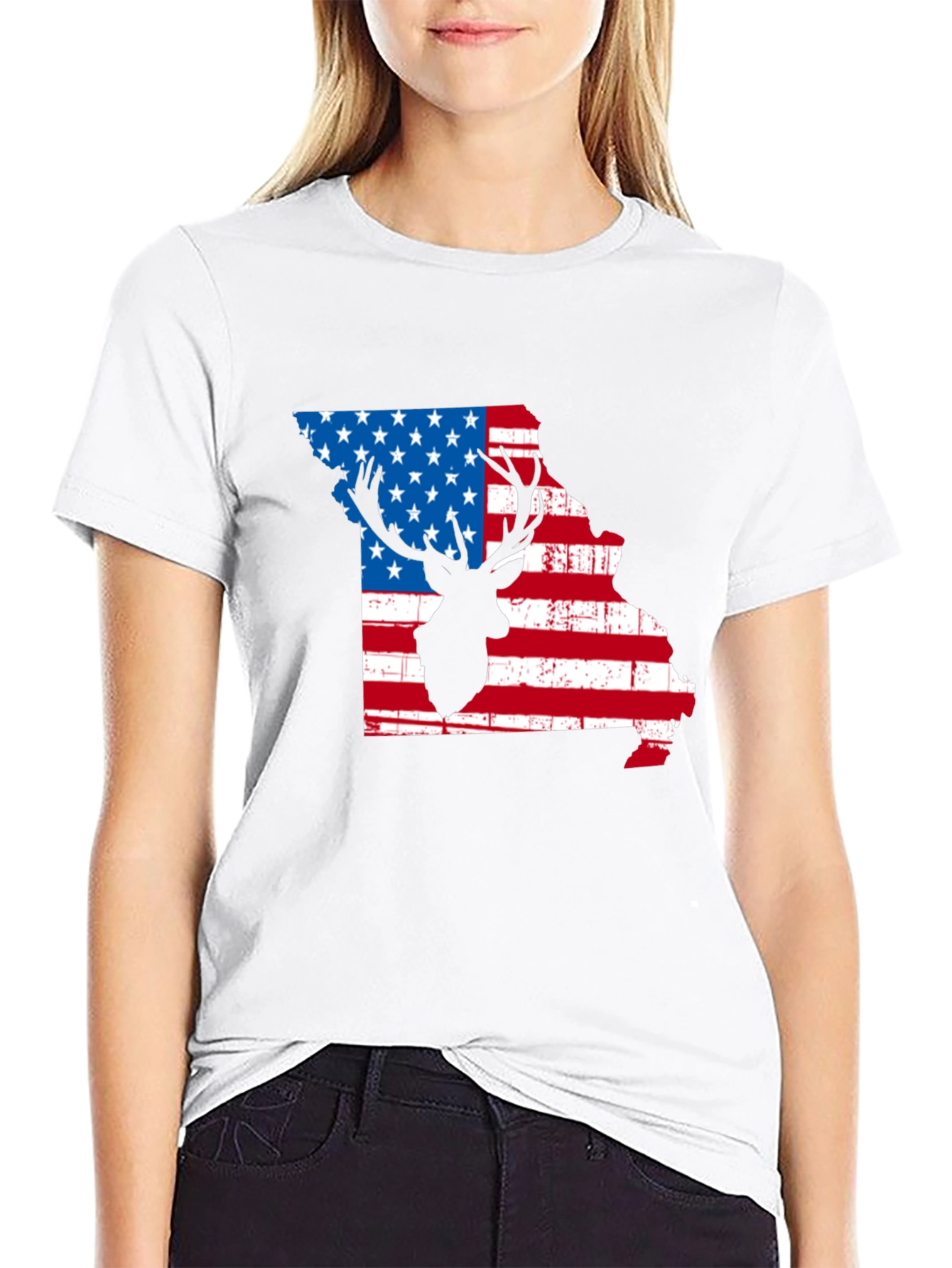 Missouri Deer USA Flag Graphic Tee