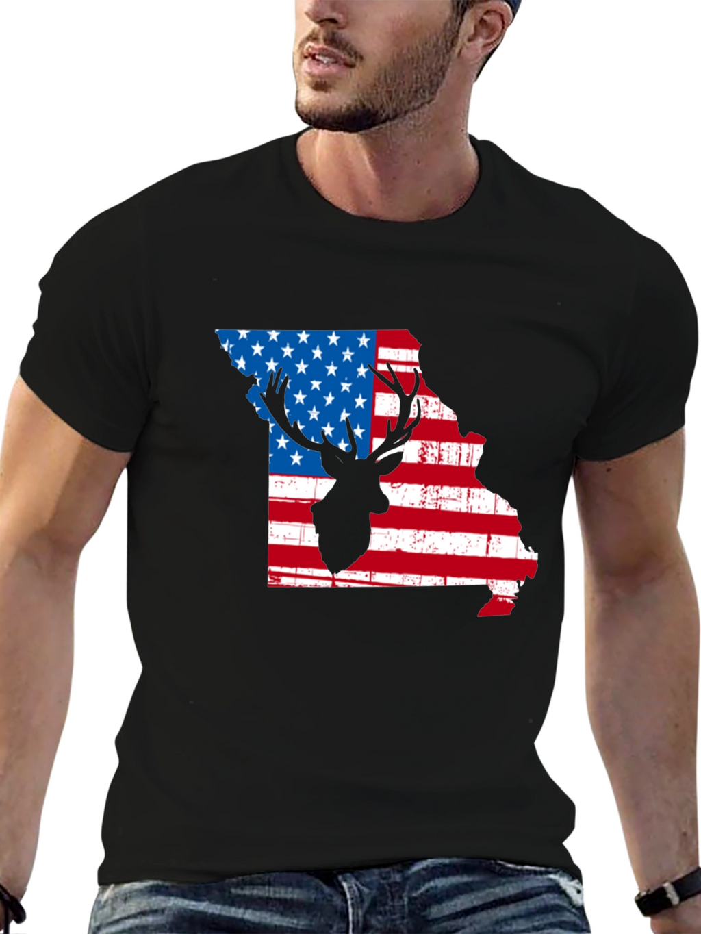 Missouri Deer USA Flag Graphic Tee