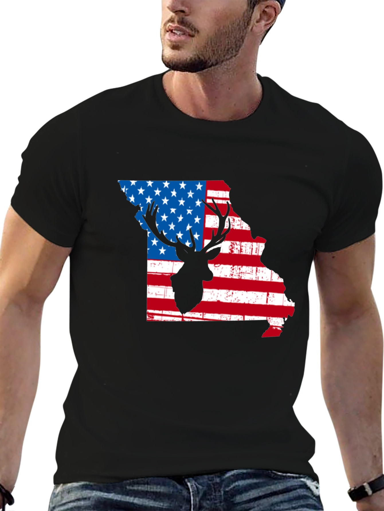 Missouri Deer USA Flag Graphic Tee