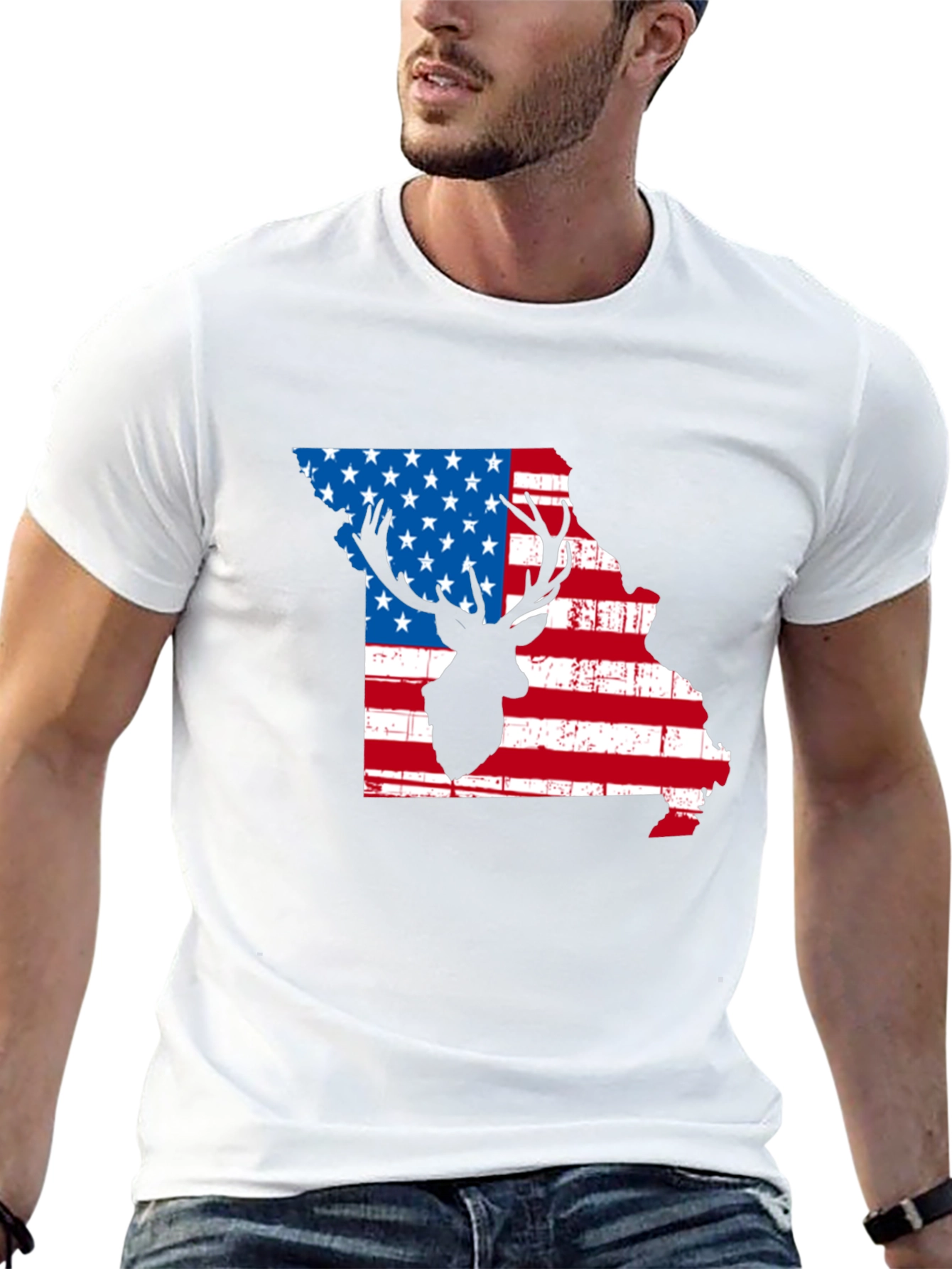 Missouri Deer USA Flag Graphic Tee