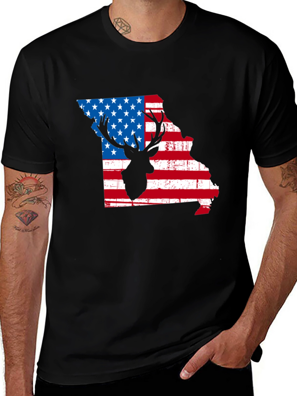 Missouri Deer USA Flag Graphic Tee