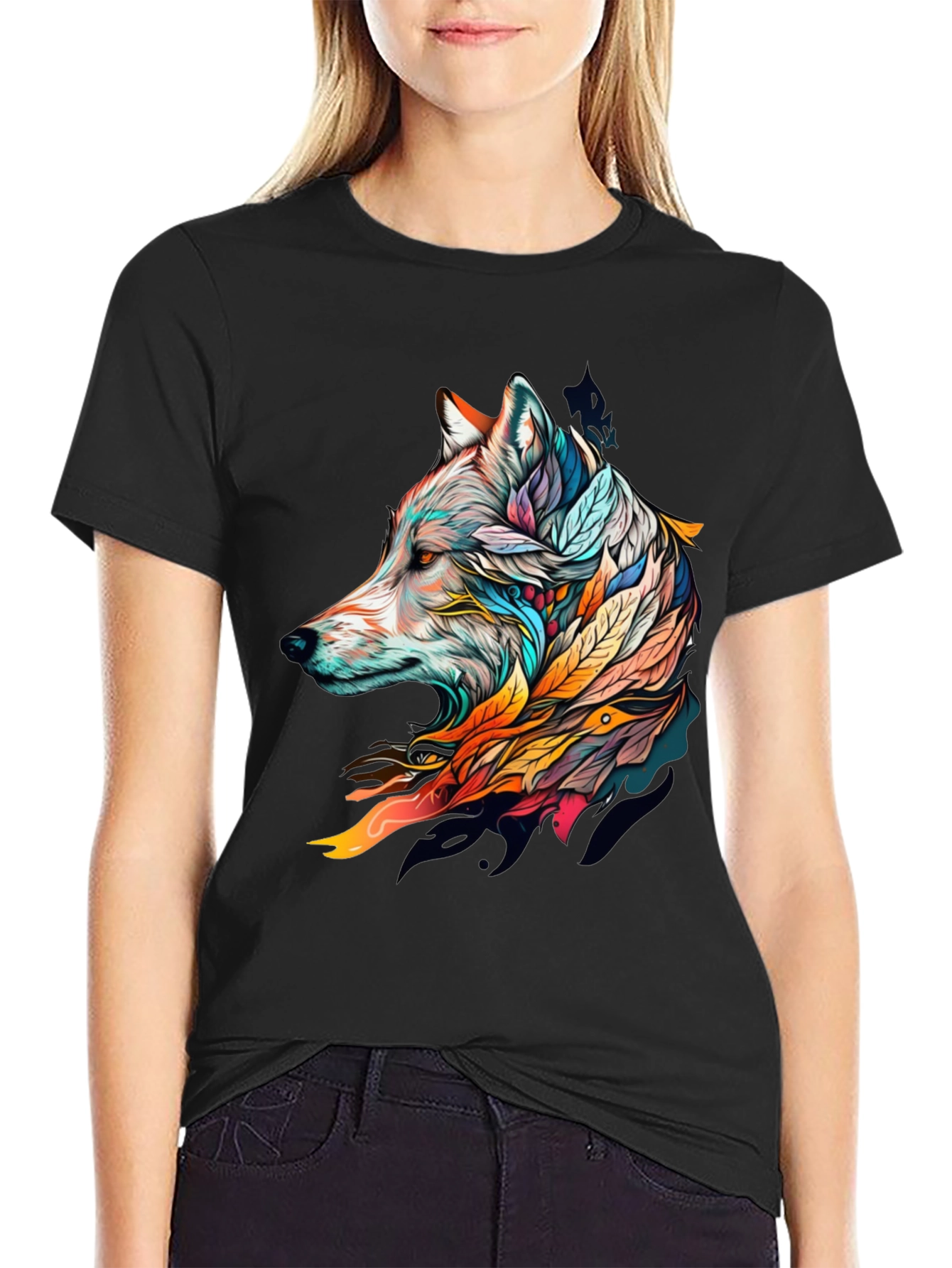 Wolf Art Graphic Tee - Stylish Black T-Shirt