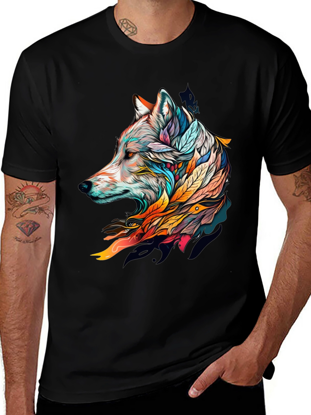 Wolf Art Graphic Tee - Stylish Black T-Shirt