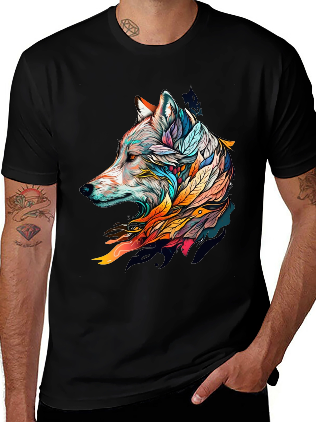 Wolf Art Graphic Tee - Stylish Black T-Shirt