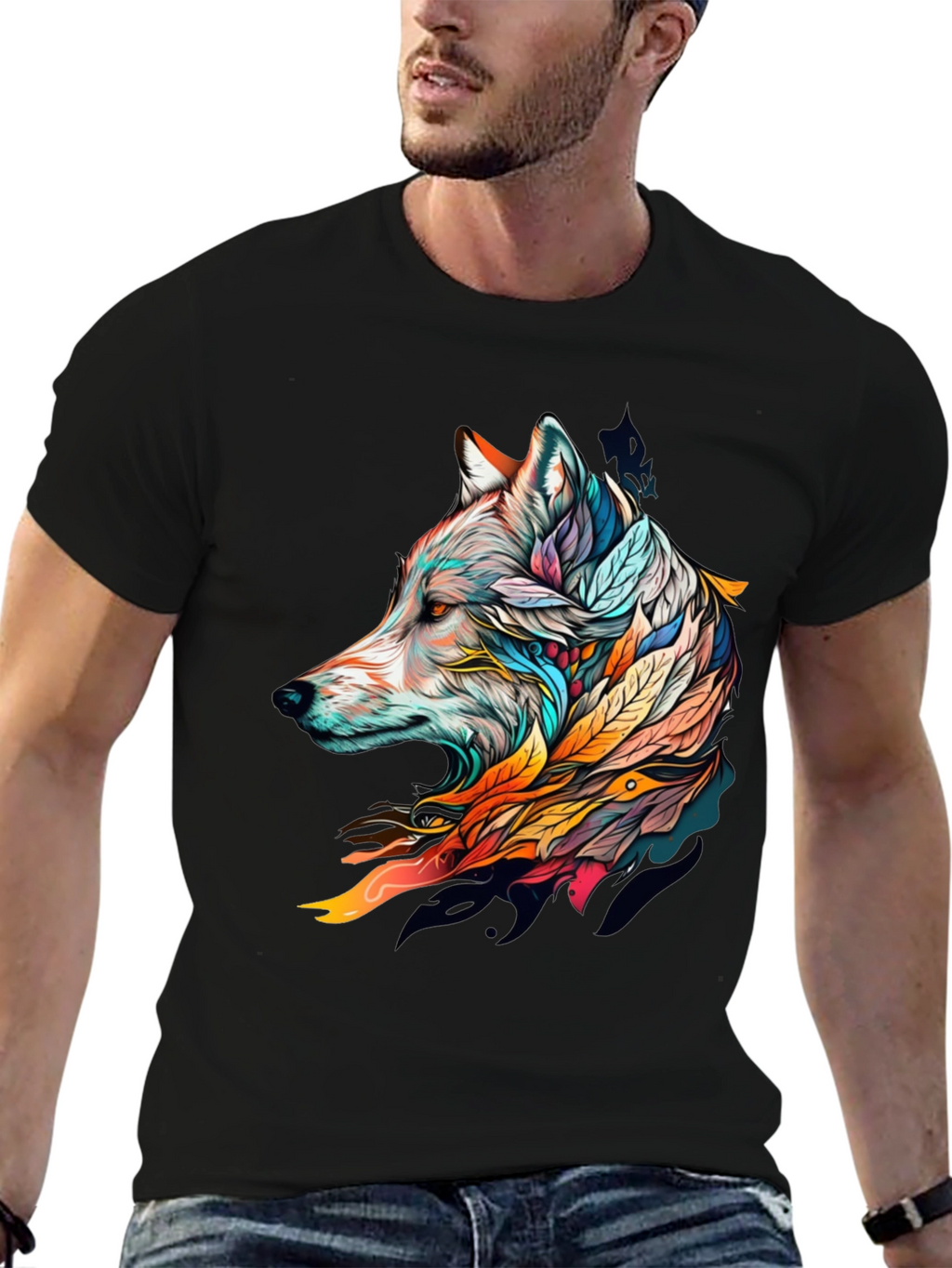 Wolf Art Graphic Tee - Stylish Black T-Shirt