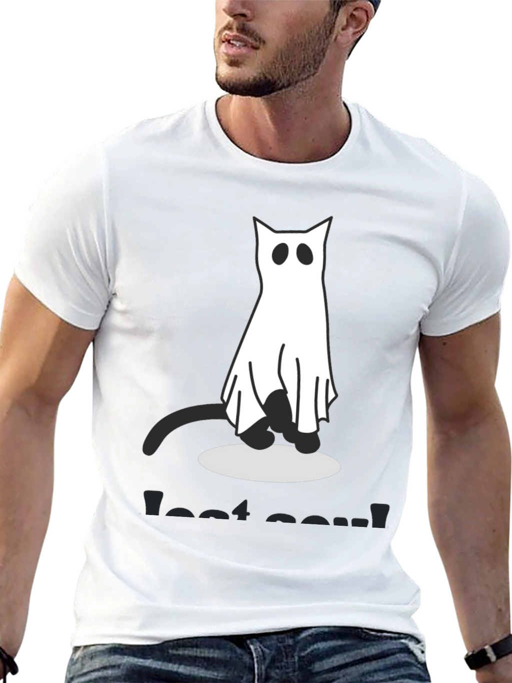 Ghost Cat Graphic Tee - Spooky Season Shirt