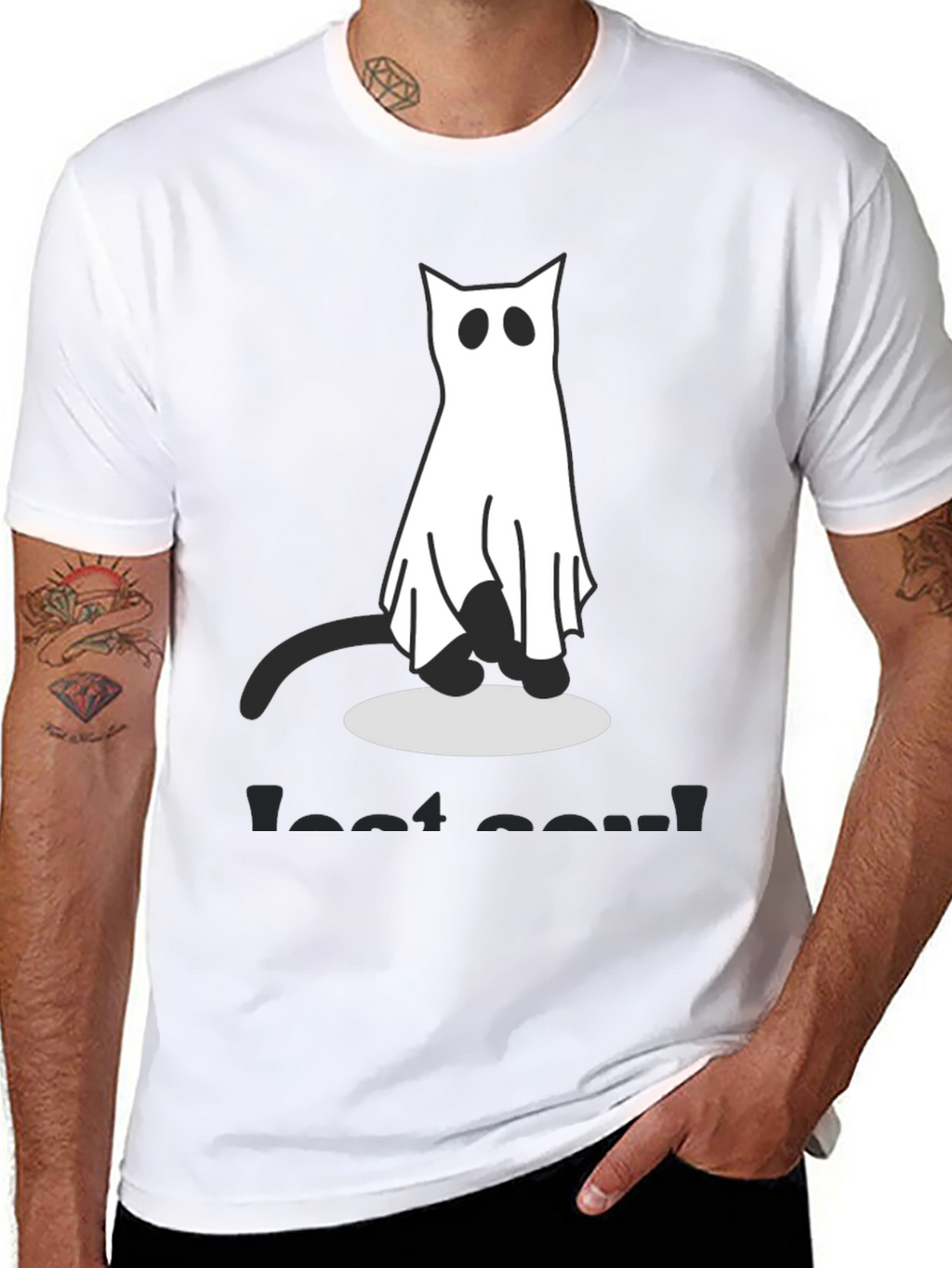 Ghost Cat Graphic Tee - Spooky Season Shirt