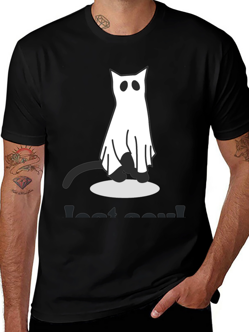 Ghost Cat Graphic Tee - Spooky Season Shirt