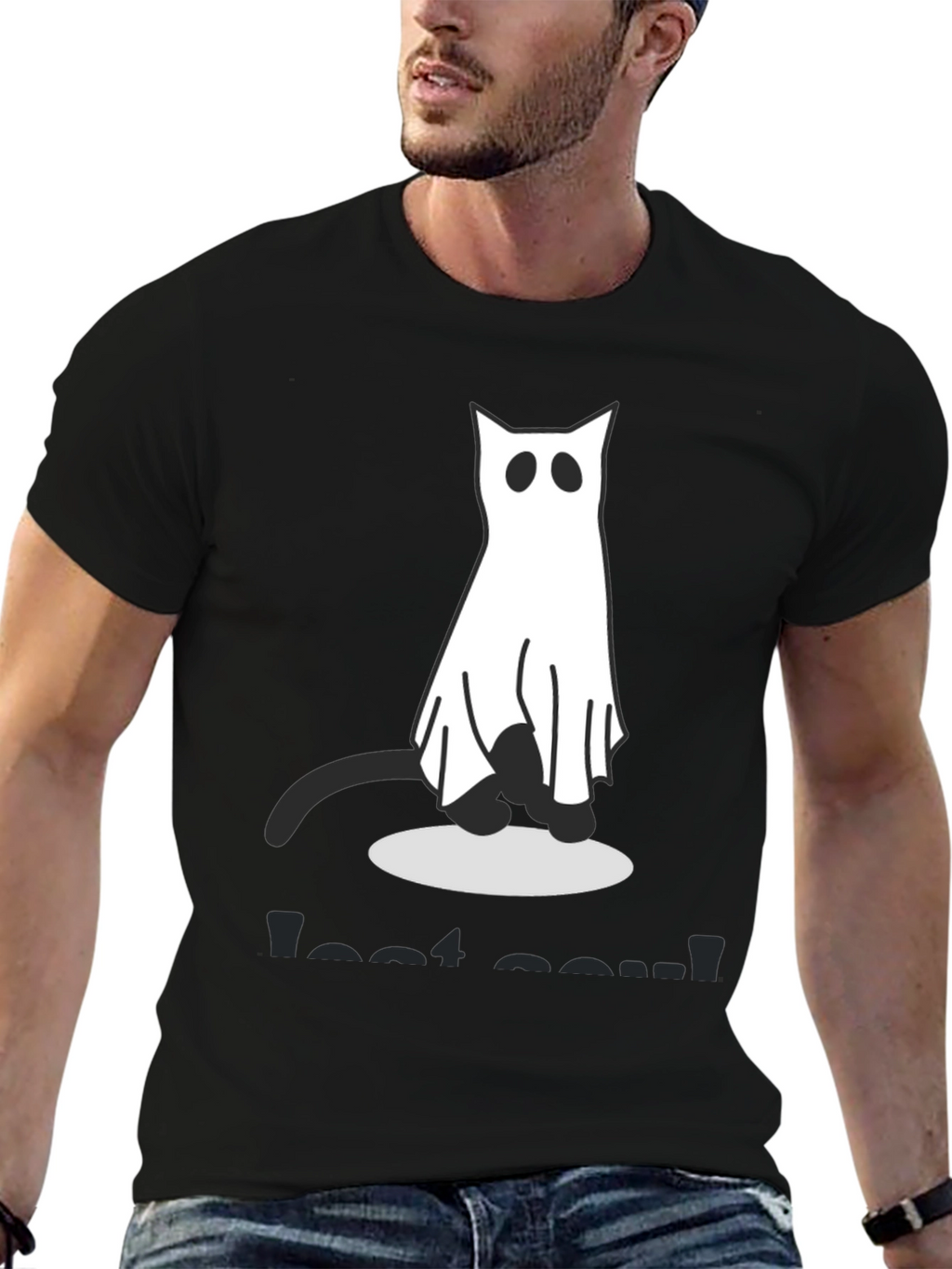 Ghost Cat Graphic Tee - Spooky Season Shirt