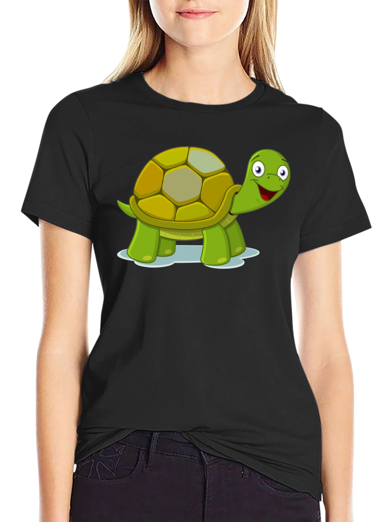 Cute Turtle Graphic T-Shirt - Black