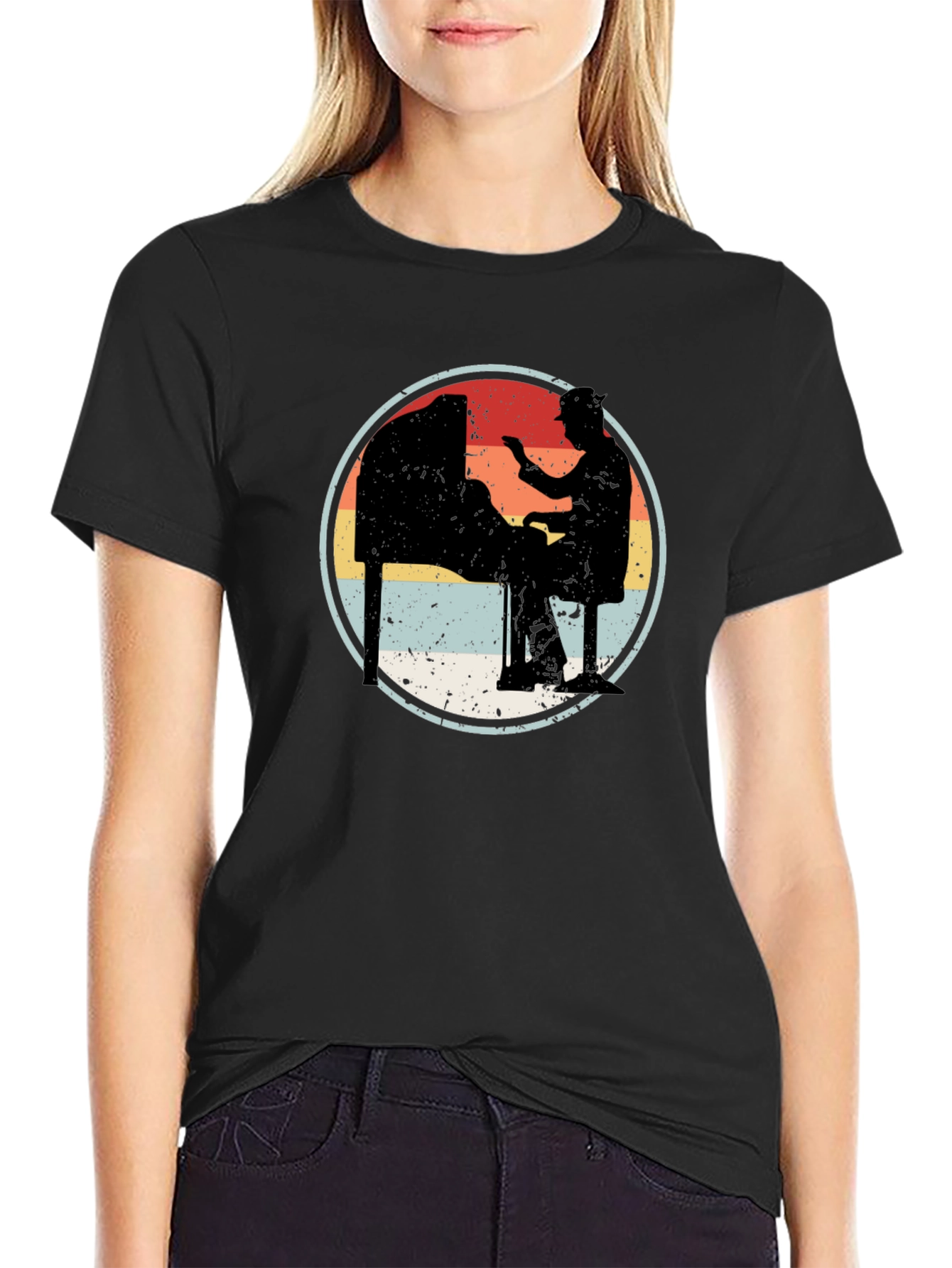 Vintage Pianist Graphic Tee - Retro Music Lover T-Shirt