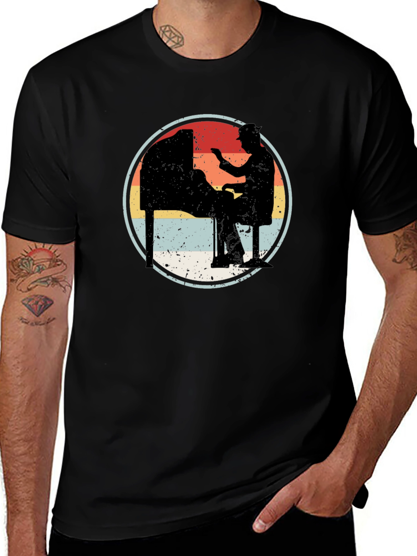 Vintage Pianist Graphic Tee - Retro Music Lover T-Shirt