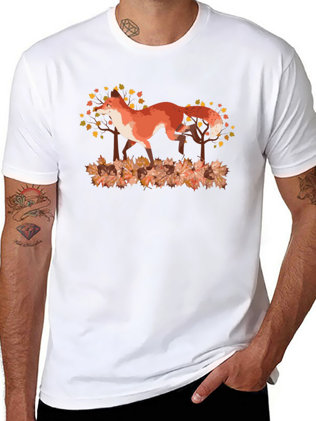 Fox in Autumn Leaves Graphic Tee