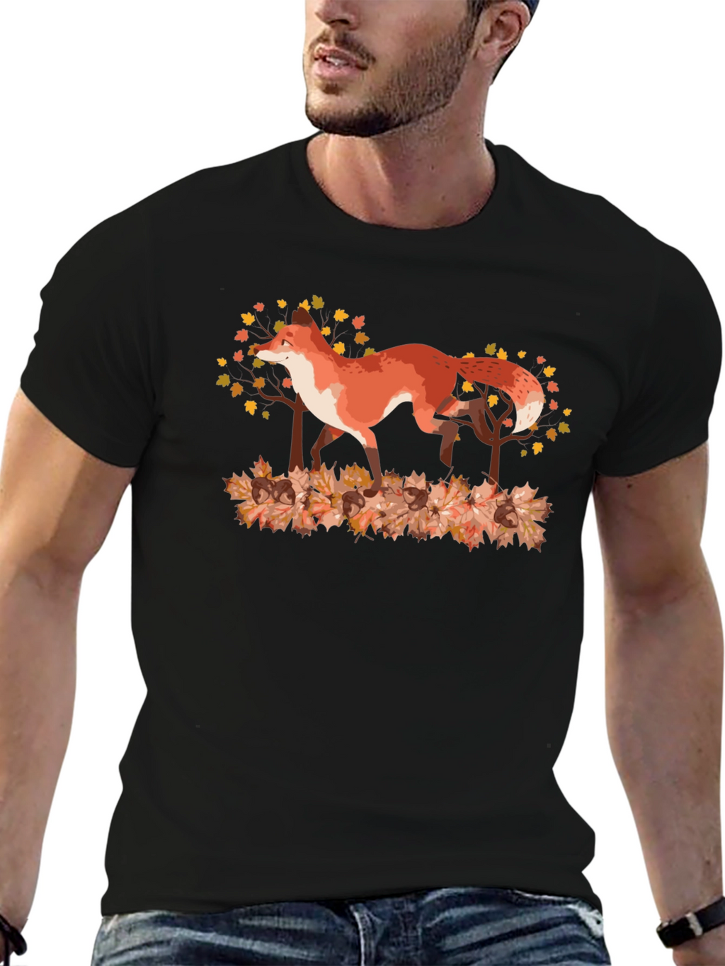 Fox in Autumn Leaves Graphic Tee