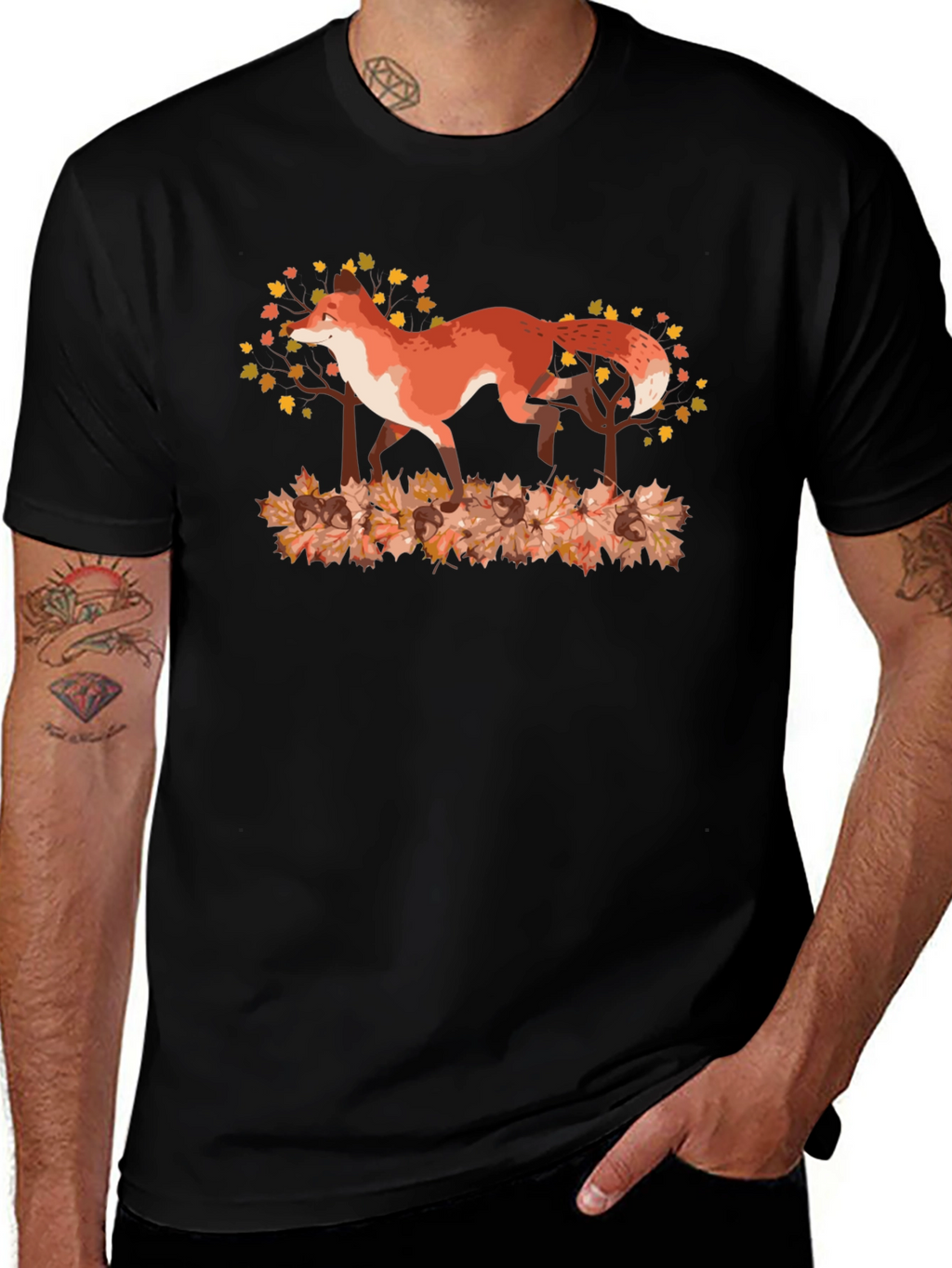 Fox in Autumn Leaves Graphic Tee