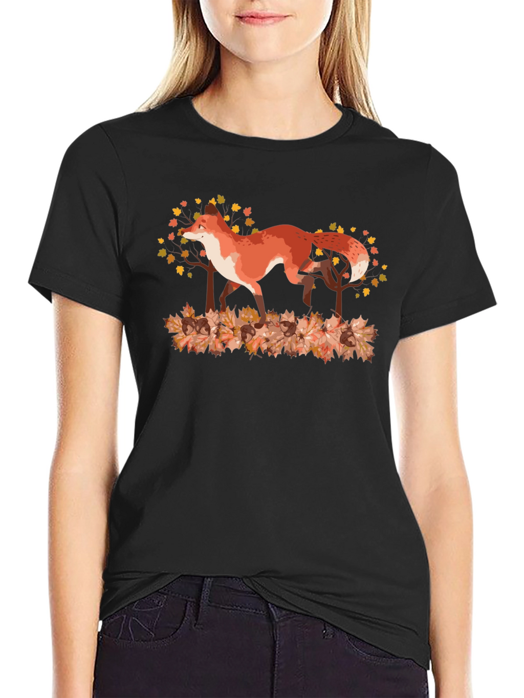 Fox in Autumn Leaves Graphic Tee
