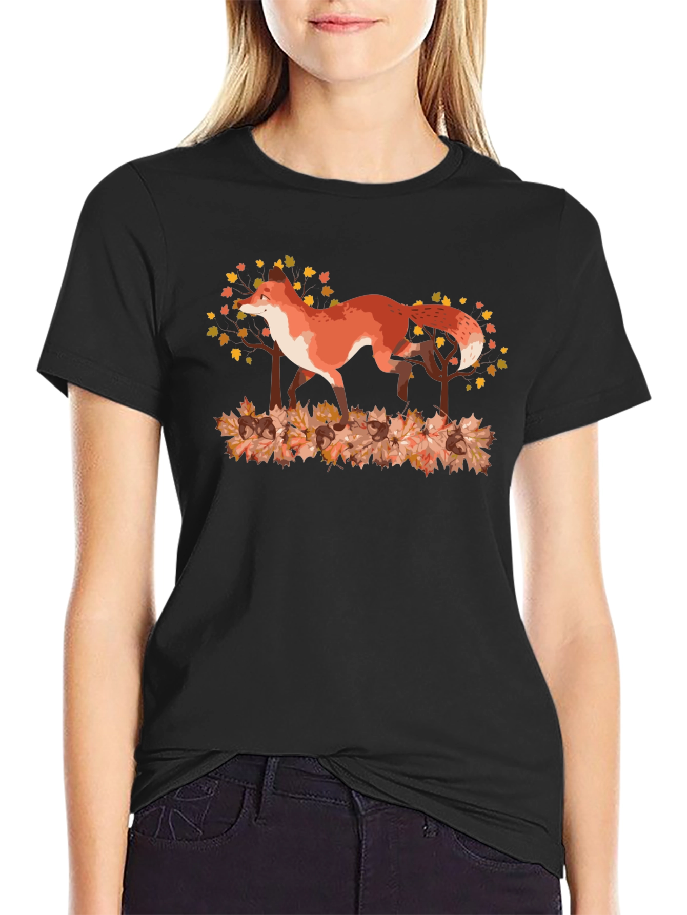 Fox in Autumn Leaves Graphic Tee