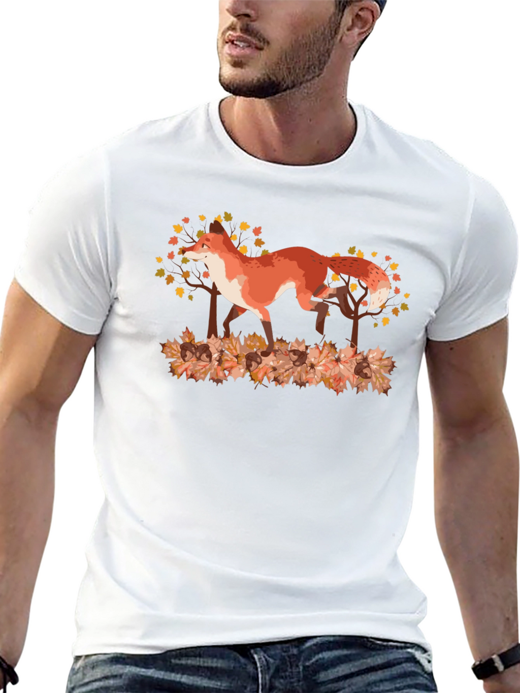 Fox in Autumn Leaves Graphic Tee