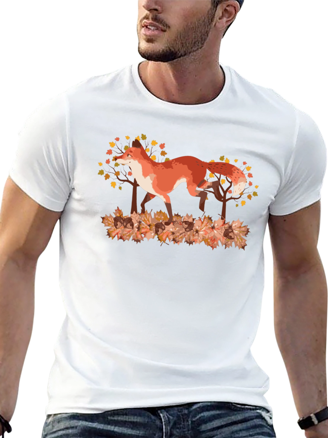 Fox in Autumn Leaves Graphic Tee