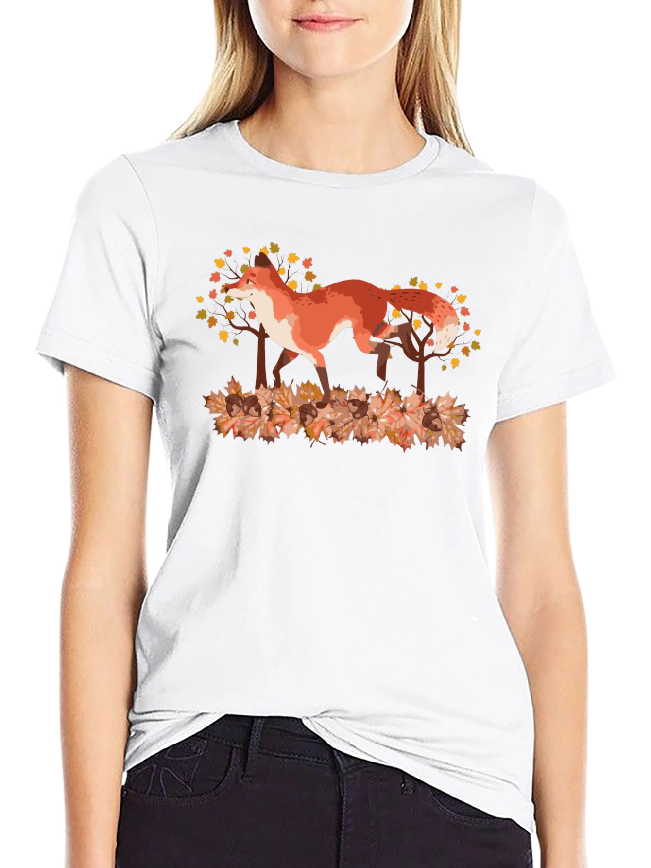 Fox in Autumn Leaves Graphic Tee
