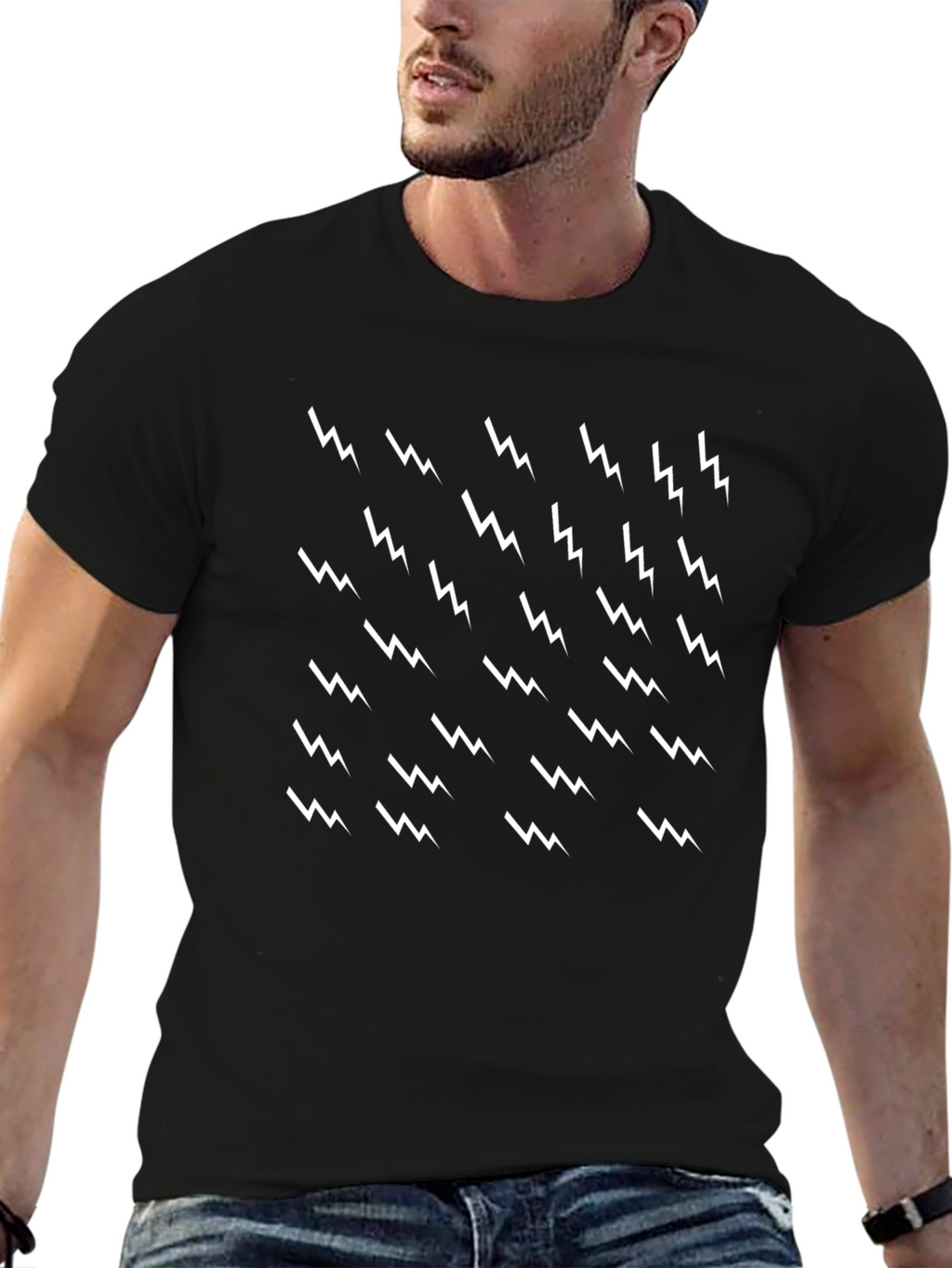 Lightning Bolt Pattern Black T-Shirt