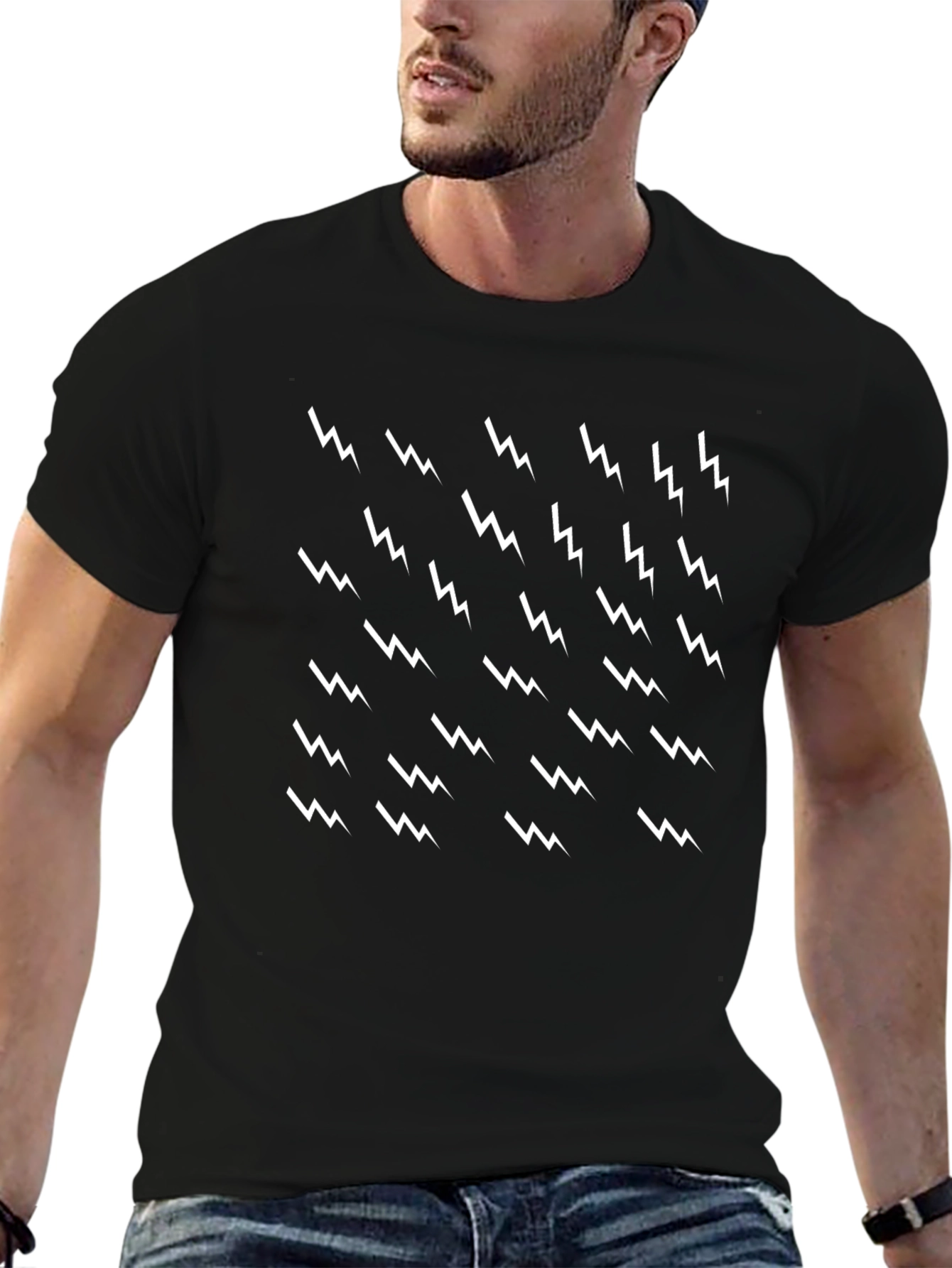 Lightning Bolt Pattern Black T-Shirt