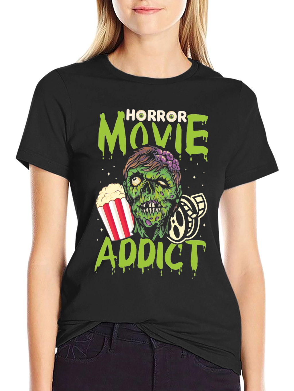 Horror Movie Addict Graphic T-Shirt - Black