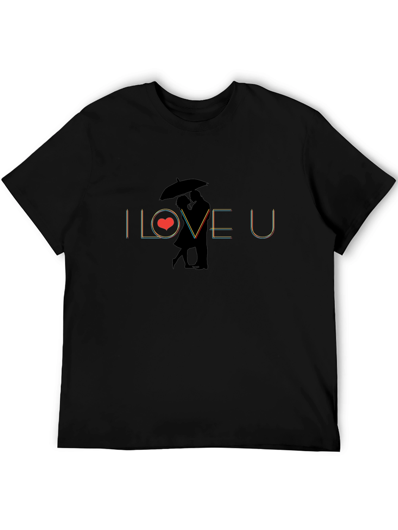 I Love You Graphic Tee - Romantic Design Black T-Shirt